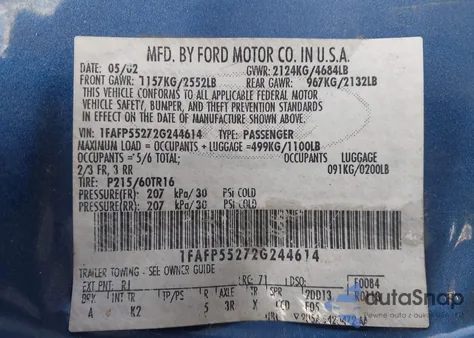 2002 Ford Taurus Ses from USA, damaged, VIN 1FAFP55272G244614